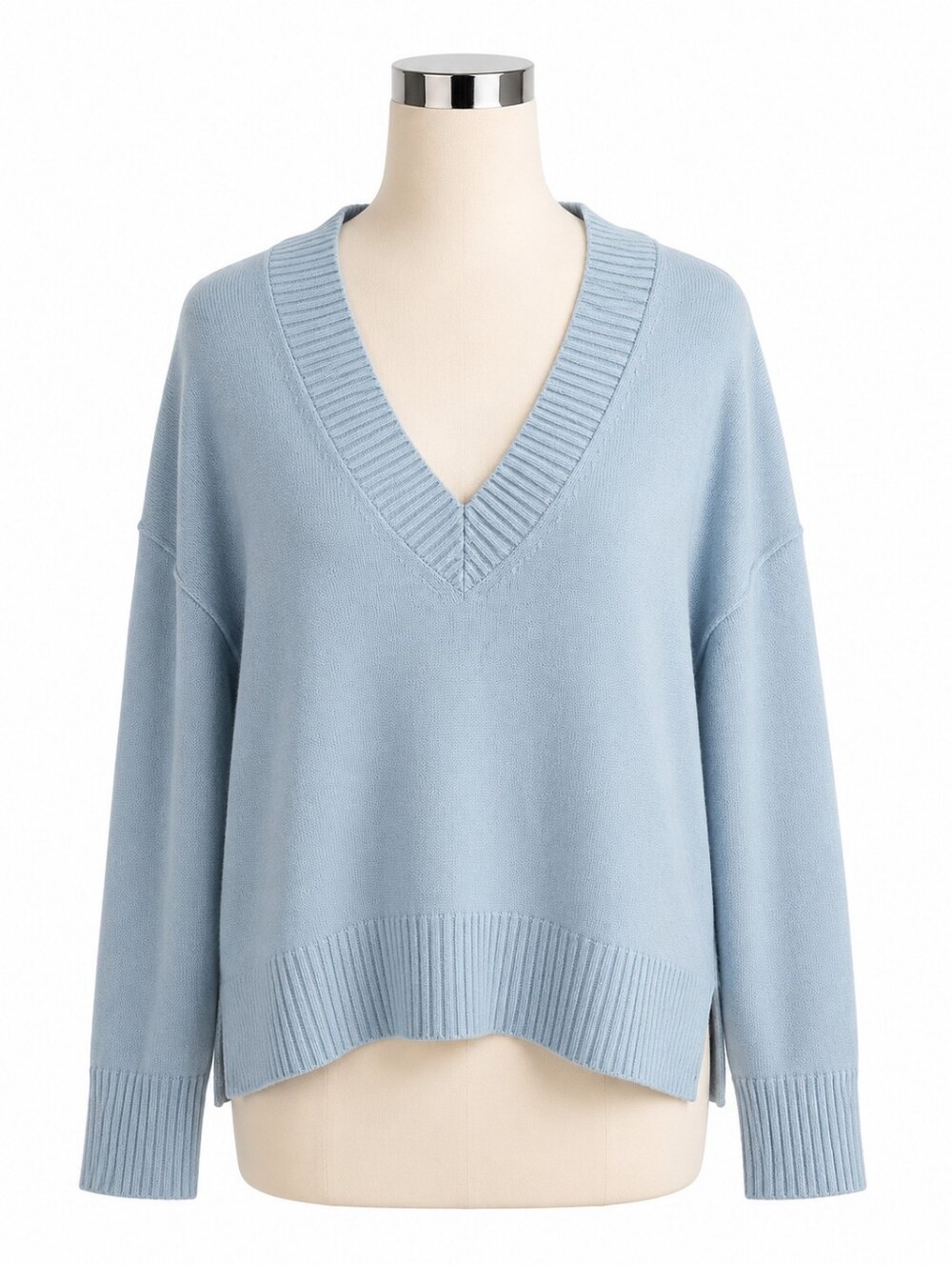 CYRUS Women’s V-Neck Knit Sweater Dusty Blue Oversized Slouchy Cozy NWT Sz XL